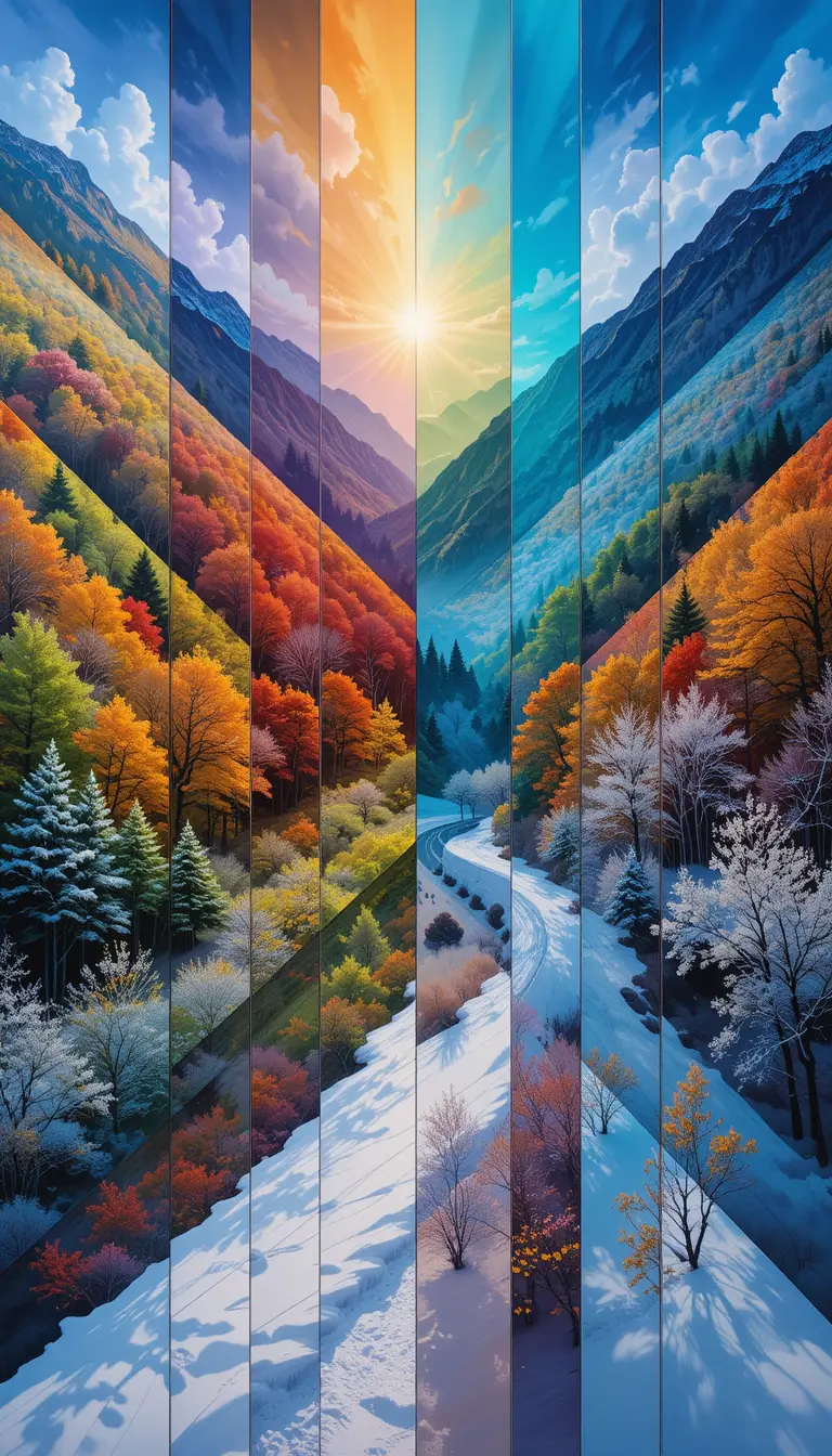 四季和諧景觀的全景畫作