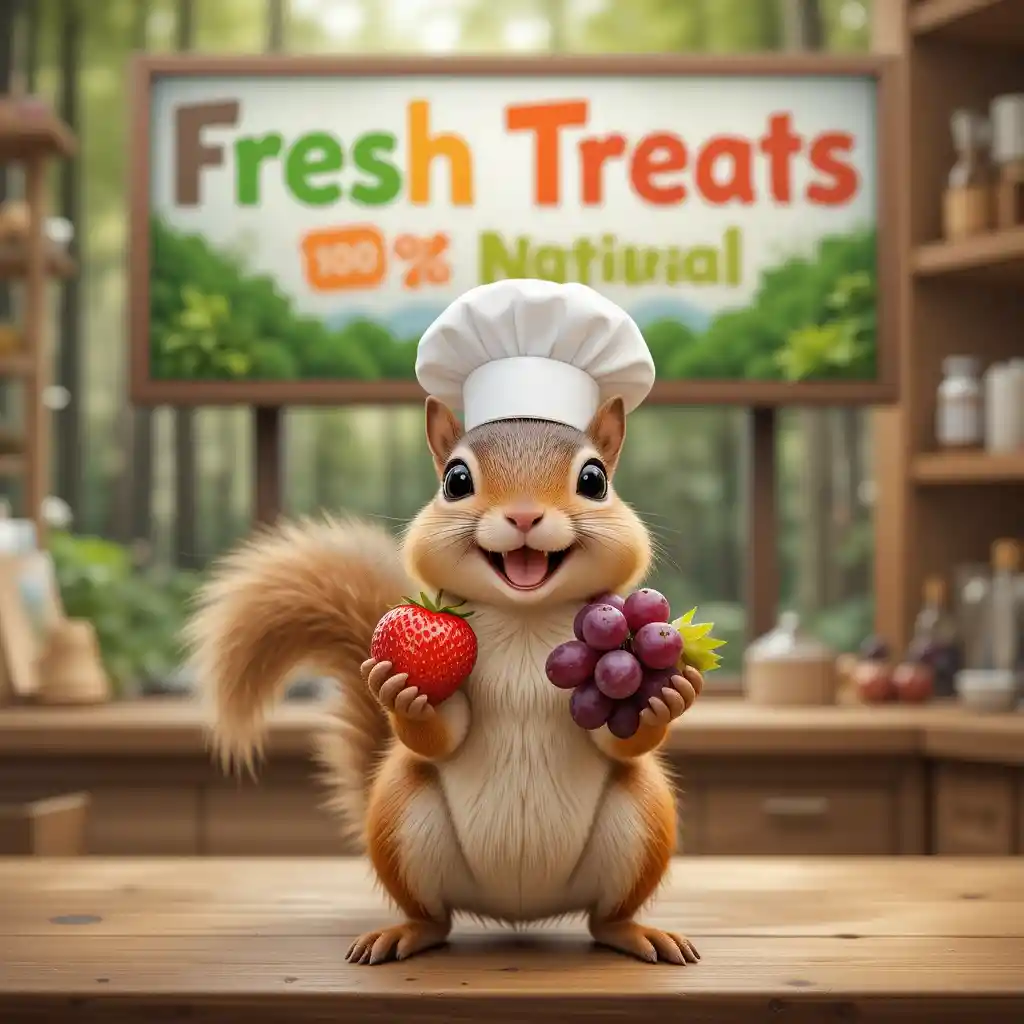 Scoiattolo Cuoco Allegro con Vassoio di Frutti di Bosco Freschi