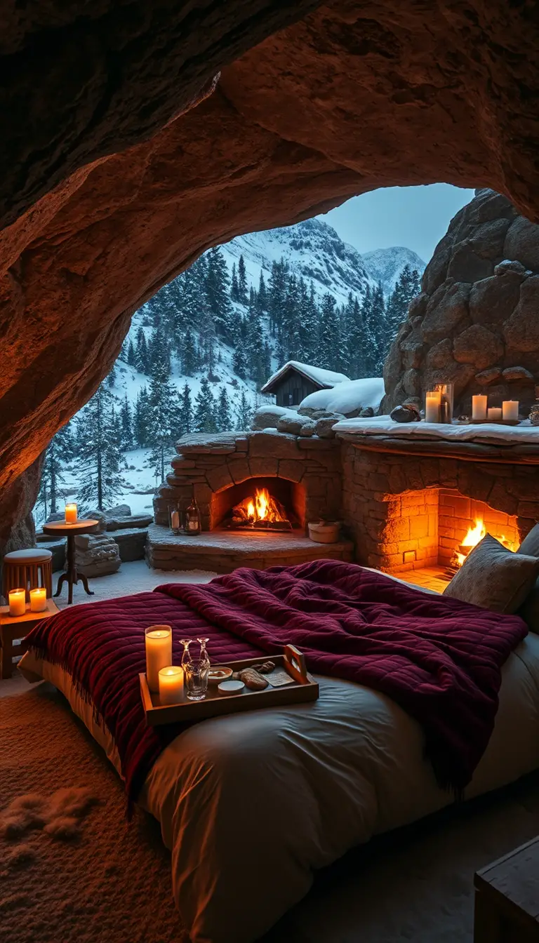 Chambre-Grotte Cozy avec Cheminée et Vue sur la Montagne
