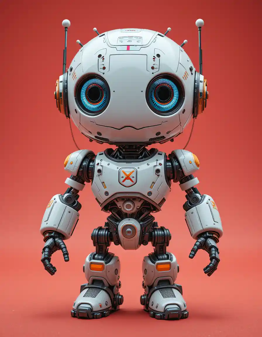 Dolce robot kawaii con grandi occhi rotondi e ricco di dettagli