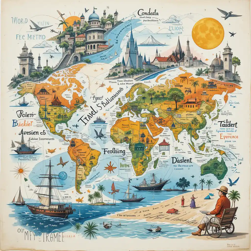 Visuelle Collage von Traumzielen und Reisewünschen