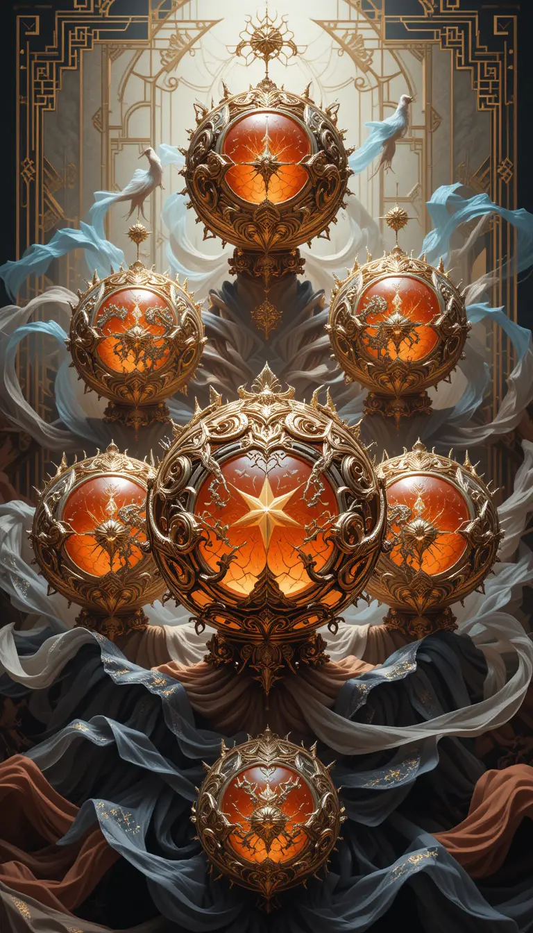 Ornate dragon ball spheres in luxurious digital illustration