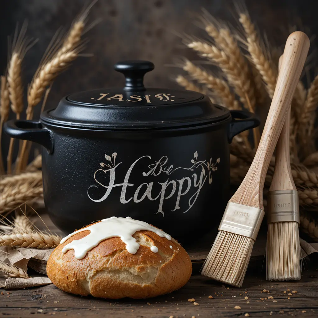 Vintage-Gusseisen-Bräter mit frisch gebackenem rustikalem Brot