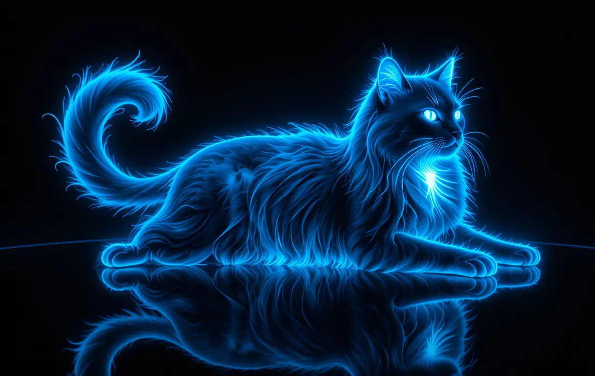 Chat persan néon en illustration de profil minimaliste et cinématographique