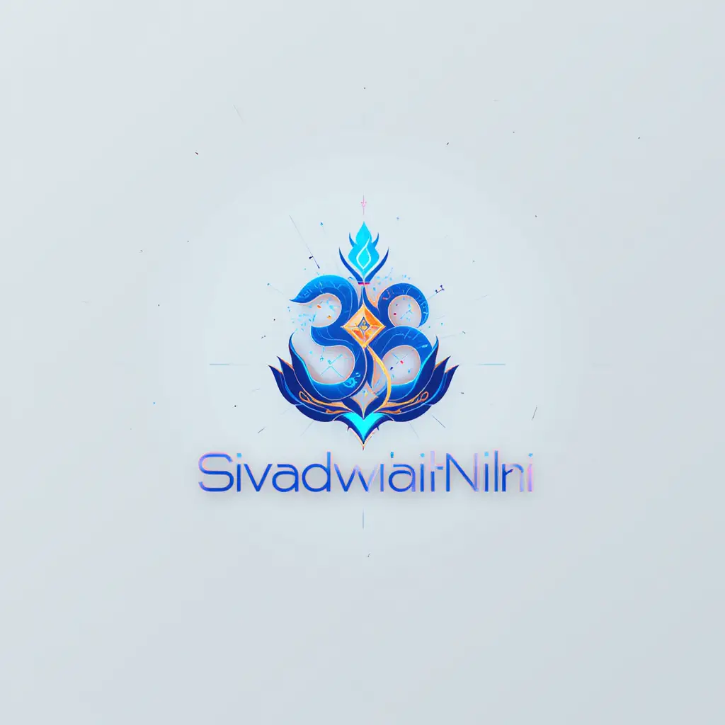Futuristisches hinduistisches Logo mit abstraktem blau-orangenem Symbol