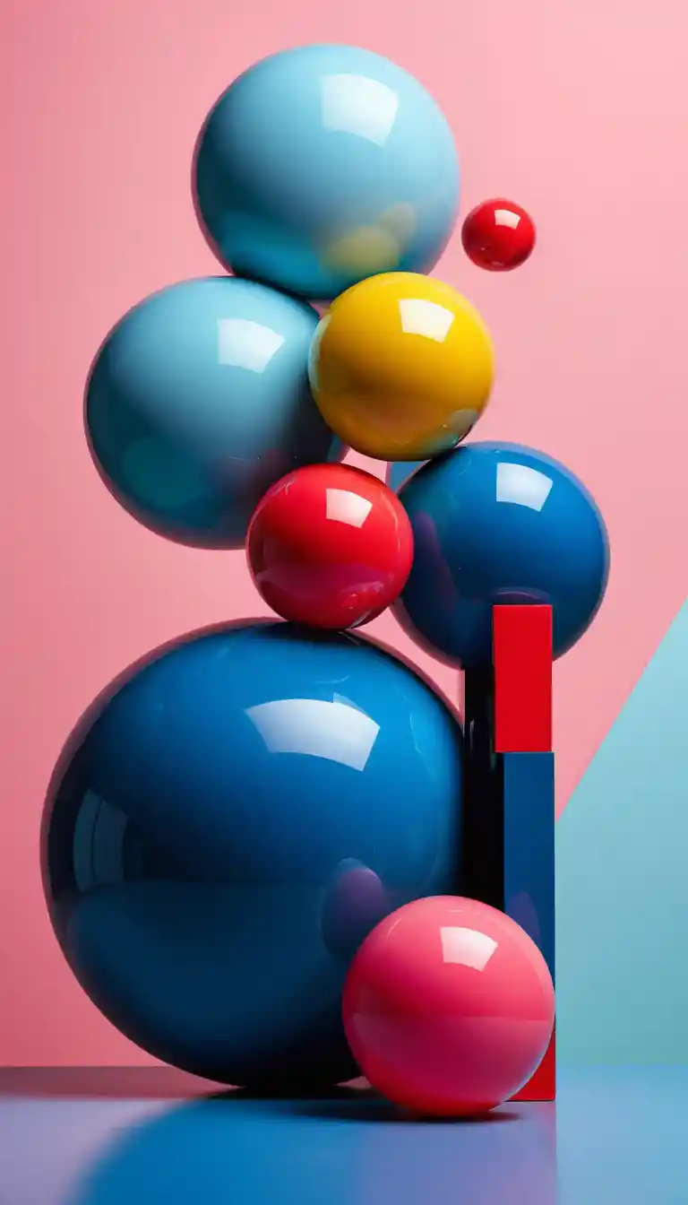 Bunte 3D-Geometrieformen auf lebendig blauem Hintergrund