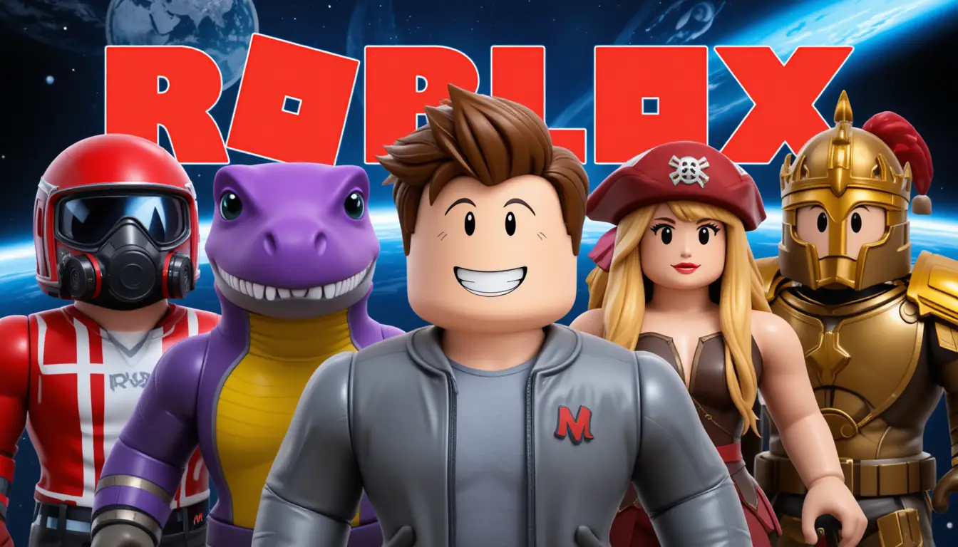 Roblox-Style-Avatare, die in einem bunten Weltraum schweben