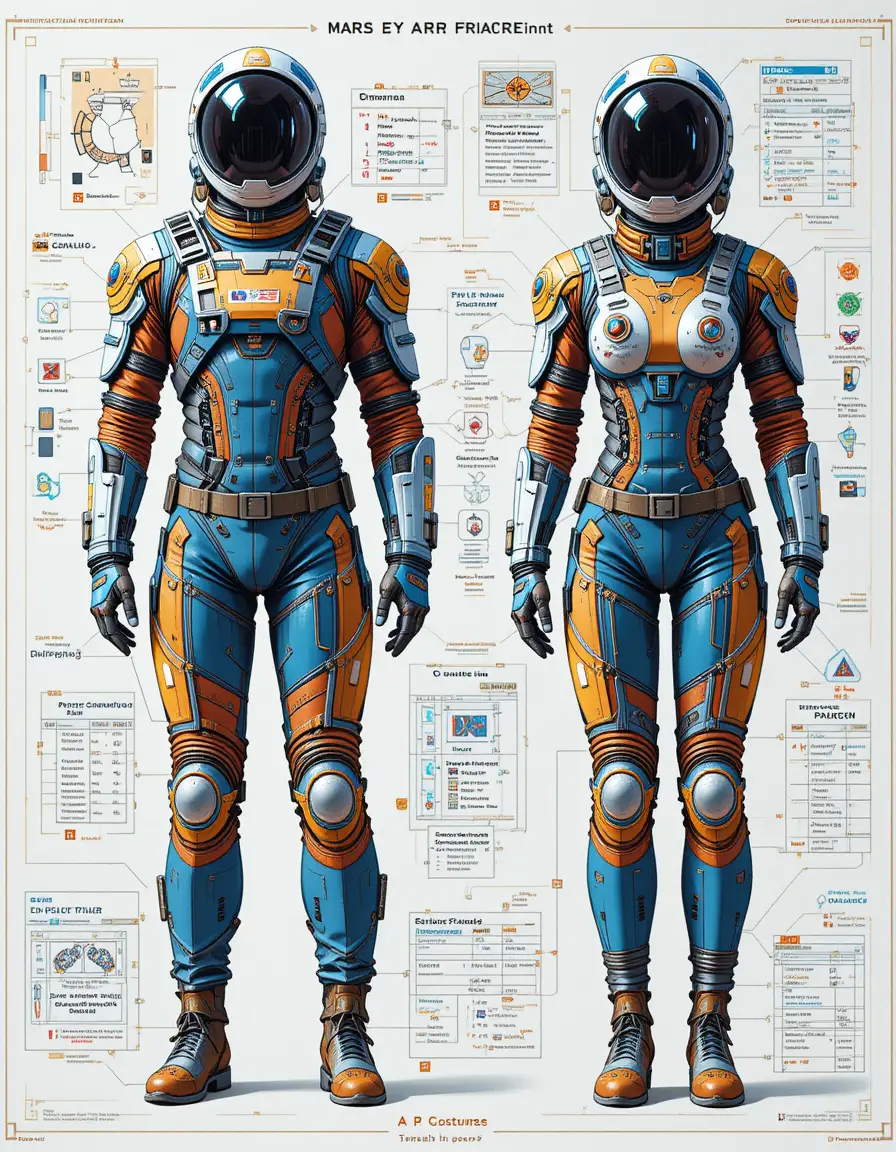 色彩繽紛的火星太空衣設計技術概念藝術