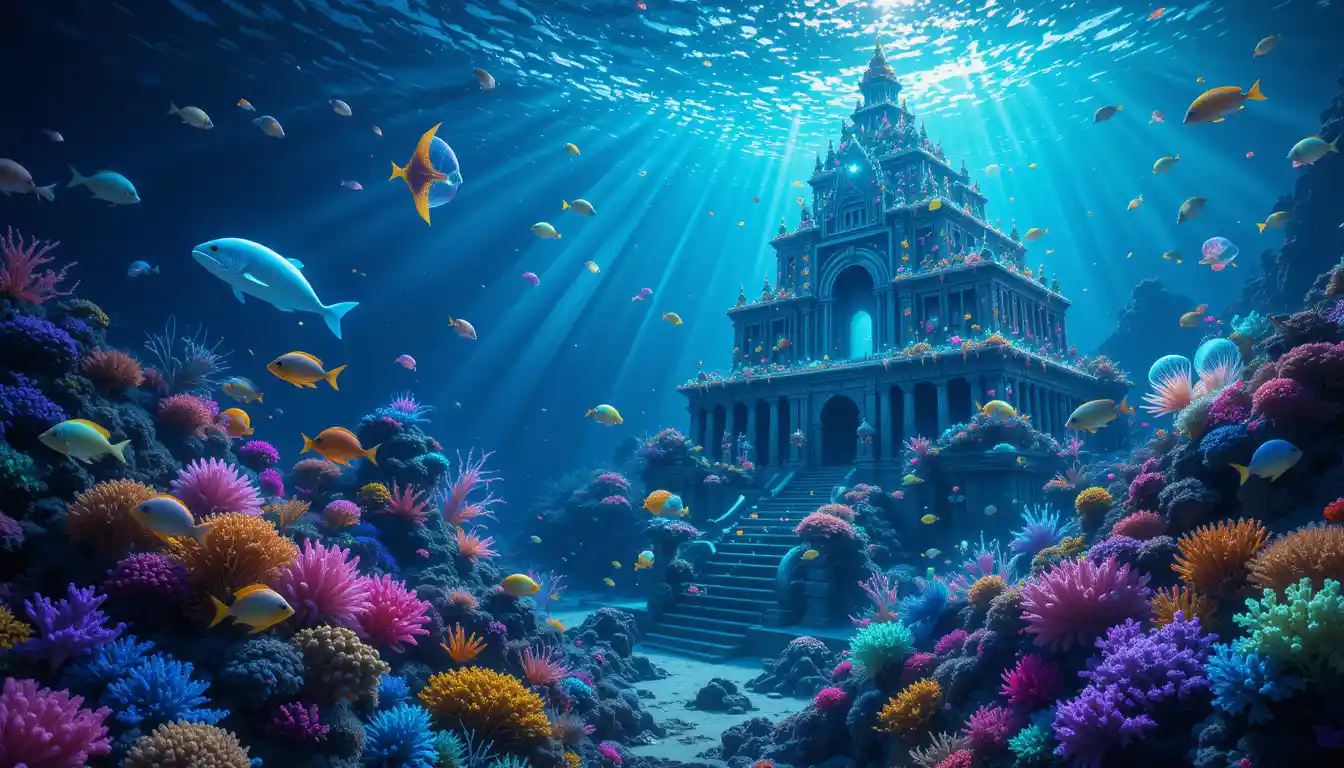 Ethereal Underwater World With Glowing Coral And Creatures