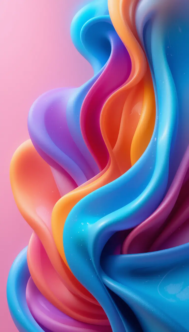 柔和粉紅背景上的繽紛抽象 3D 造型