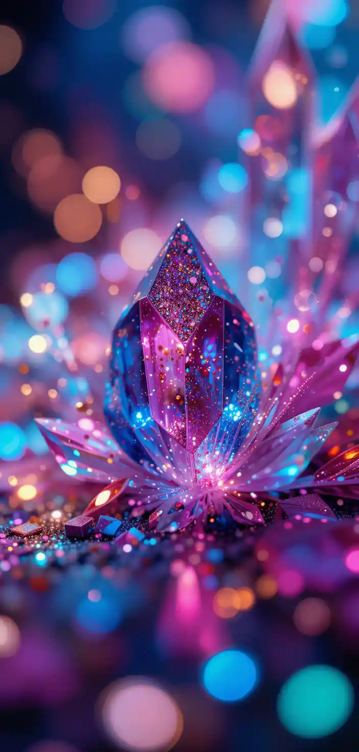 Esplosione vibrante di colori cristallini con bokeh scintillante
