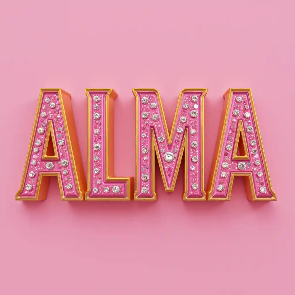 Lettere alma rosa spesse con bordi gialli e diamanti