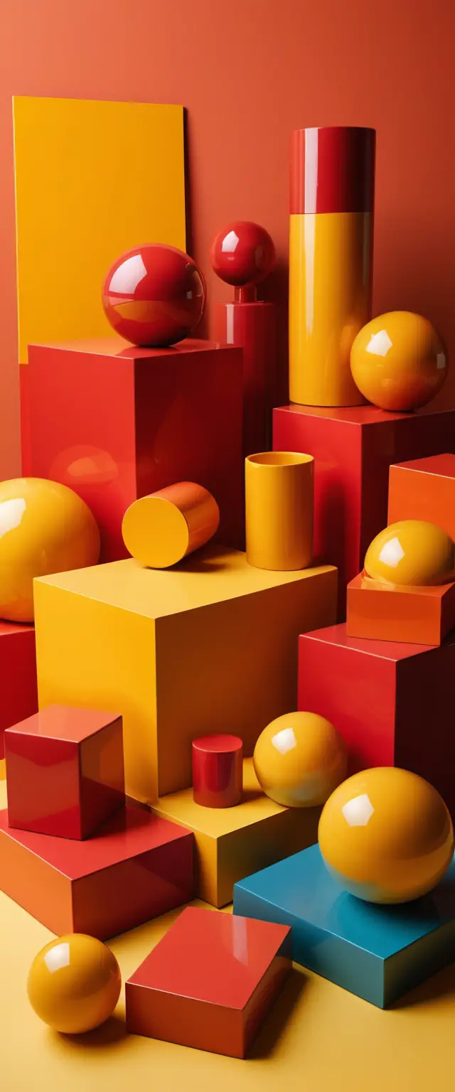 Warme geometrische Formen in Rot-, Orange- und Gelbtönen