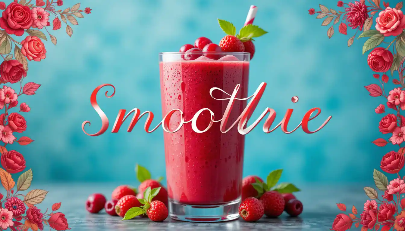 Refreshing berry smoothie glass with illustrated red berries