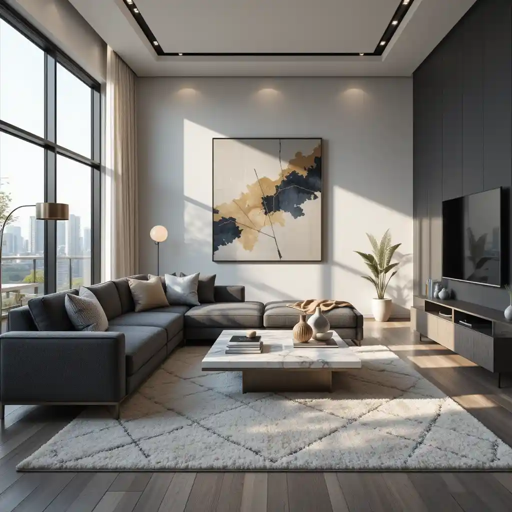 Modern luxury living room with soft natural light