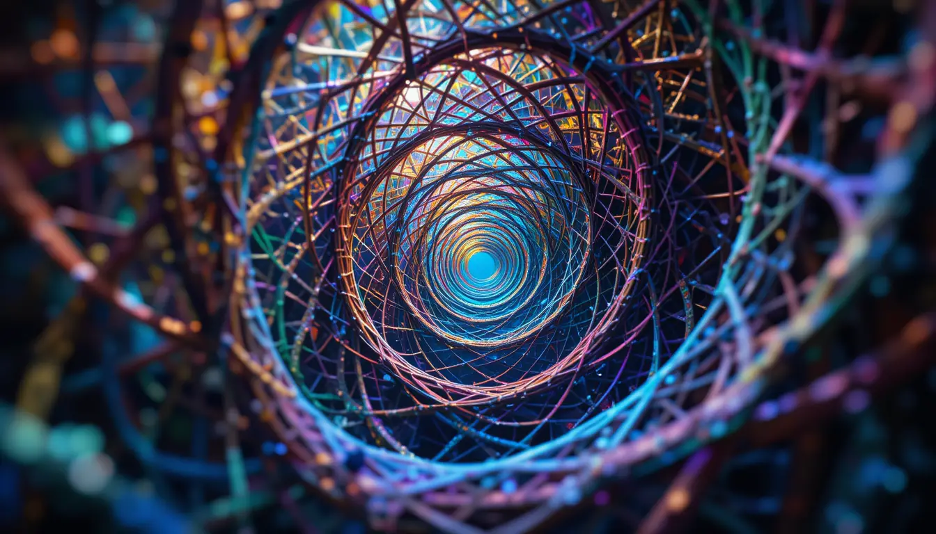 Spirale de treillis géométrique complexe dans un espace fantastique éthéré