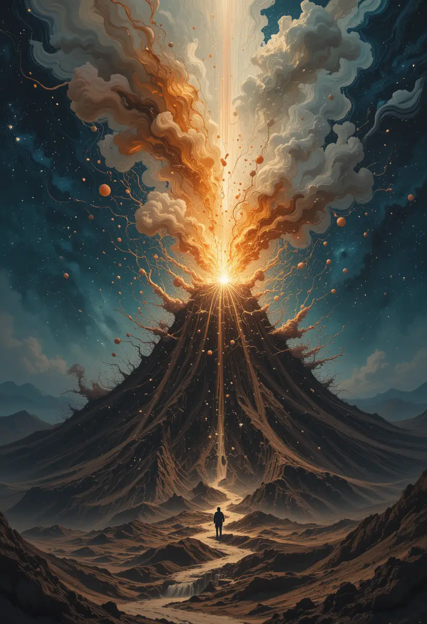 柔和晨光太空中抽象火山爆發