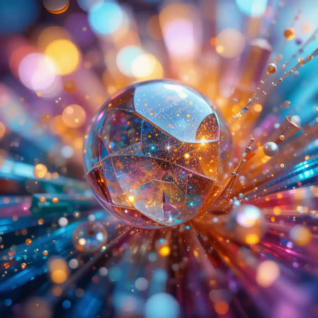 Esplosione di cristalli colorati con glitter e bokeh