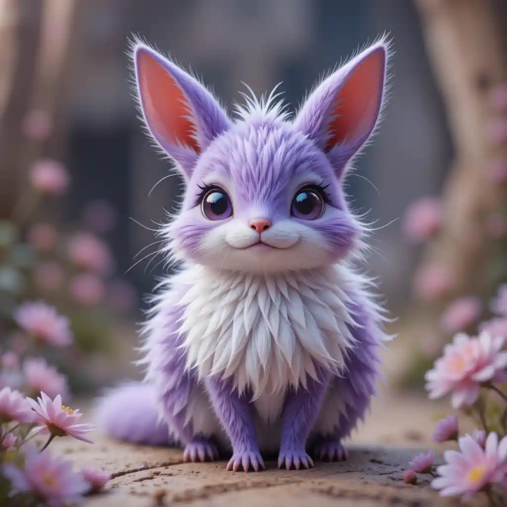 Cute lavender furry creature with big pointed ears