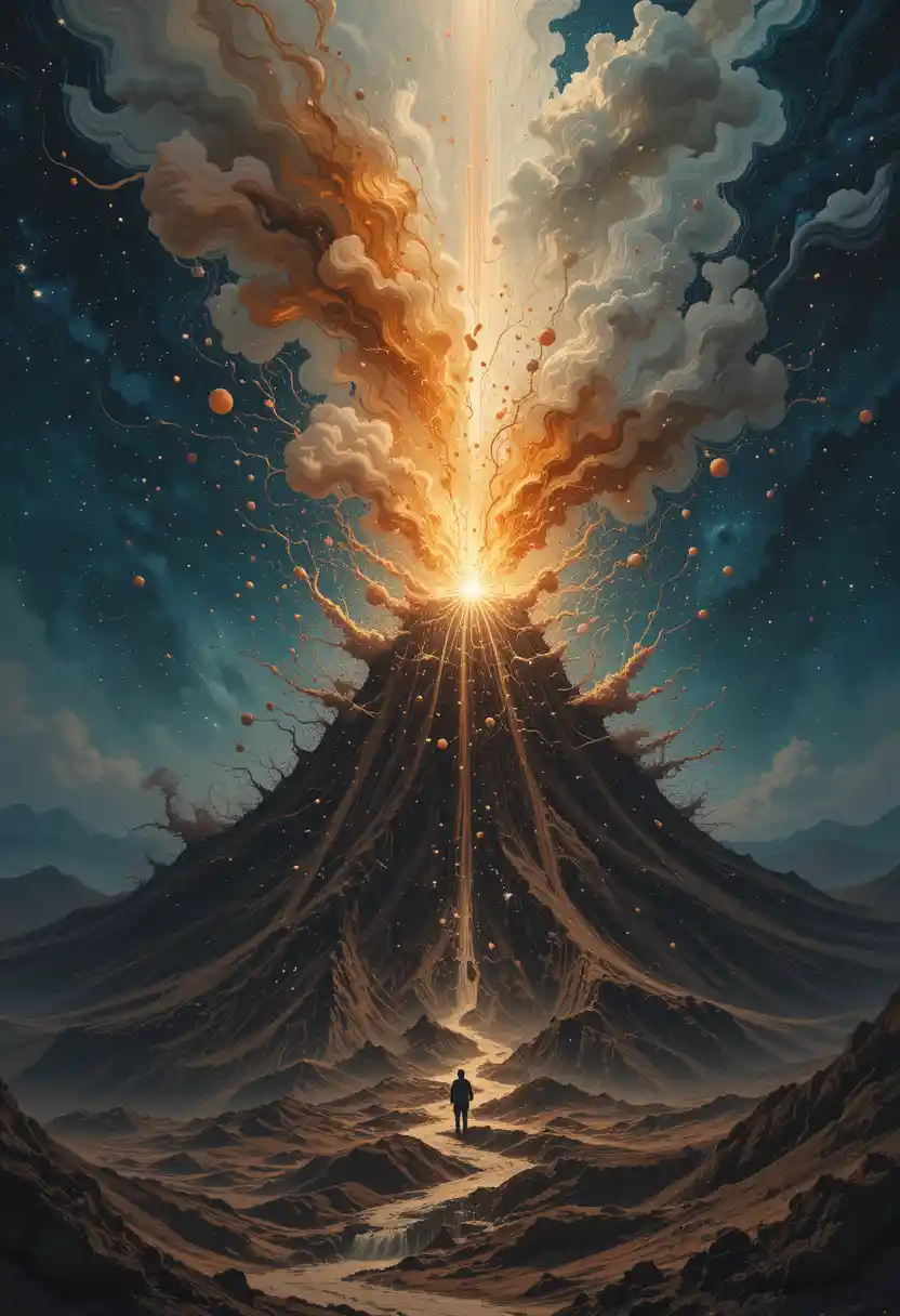 柔和晨光太空中抽象火山爆發