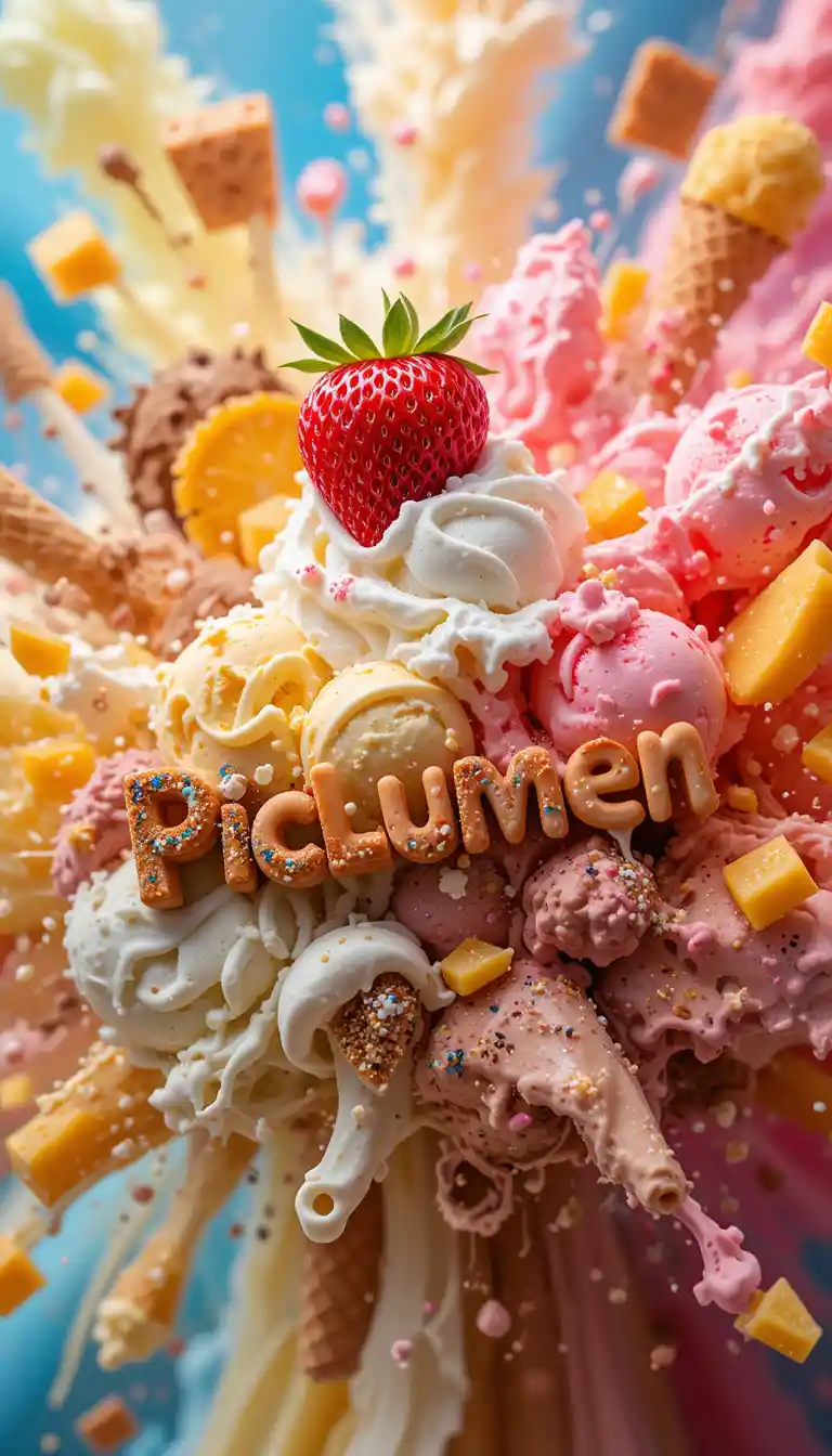 Esplosione di gelato colorato con testo a wafer