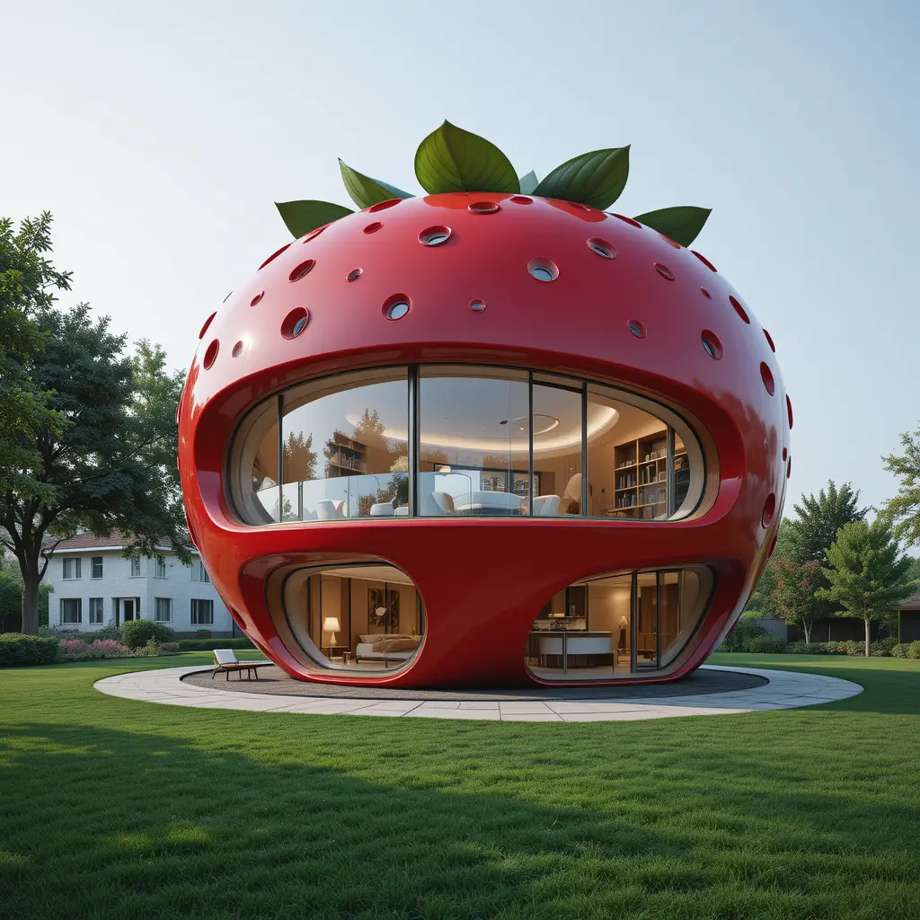 Maison Ludique en Forme de Fraise avec Design Intérieur Moderne