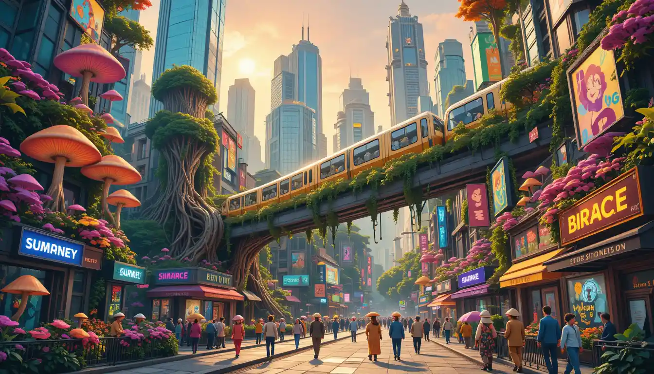 大自然環抱摩天大樓的奇幻城市