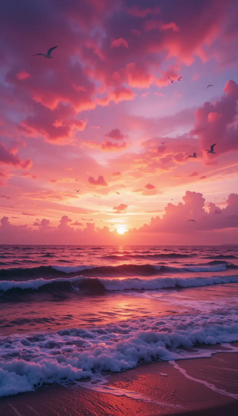 Farbenprächtiger Sonnenuntergang über dem Meer mit sanften Wellen
