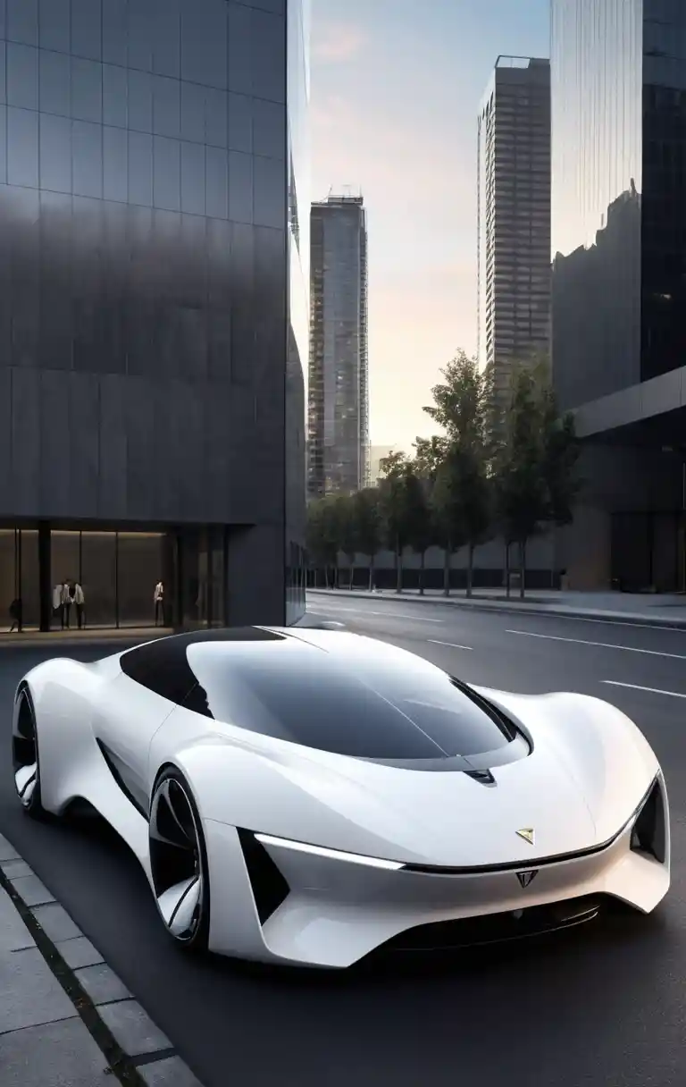 Auto concept bianca futuristica in ambientazione urbana moderna