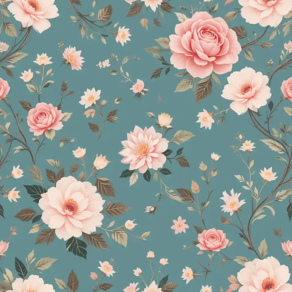 Elegante motivo floreale con rose pastello e tralci