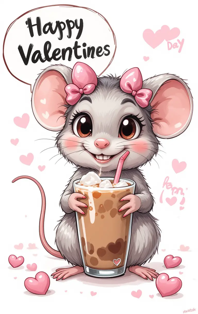 Süße Maus mit Eiskaffee zum Valentinstag
