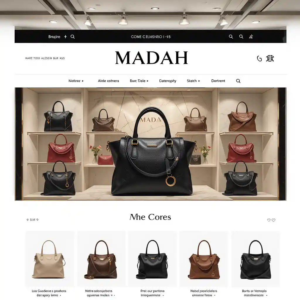 Elegant handbag store storefront template in neutral colors