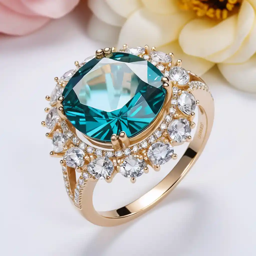 Elegante anello color tiffany con zircone di cristallo scintillante