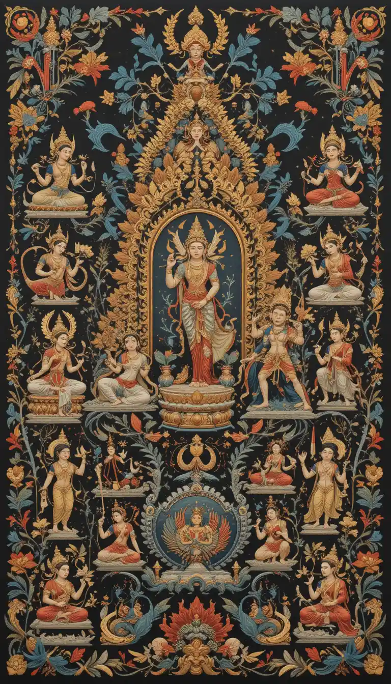 Peinture narrative balinaise traditionnelle de scènes d’épopées hindoues