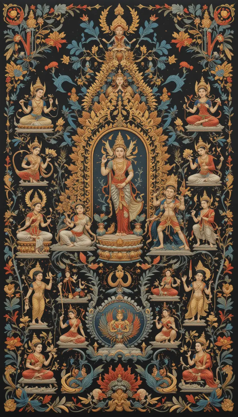 Peinture narrative balinaise traditionnelle de scènes d’épopées hindoues