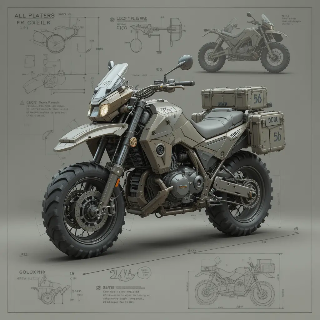 Plano de Ingeniería de Motocicleta Militar Futurista Todo Terreno
