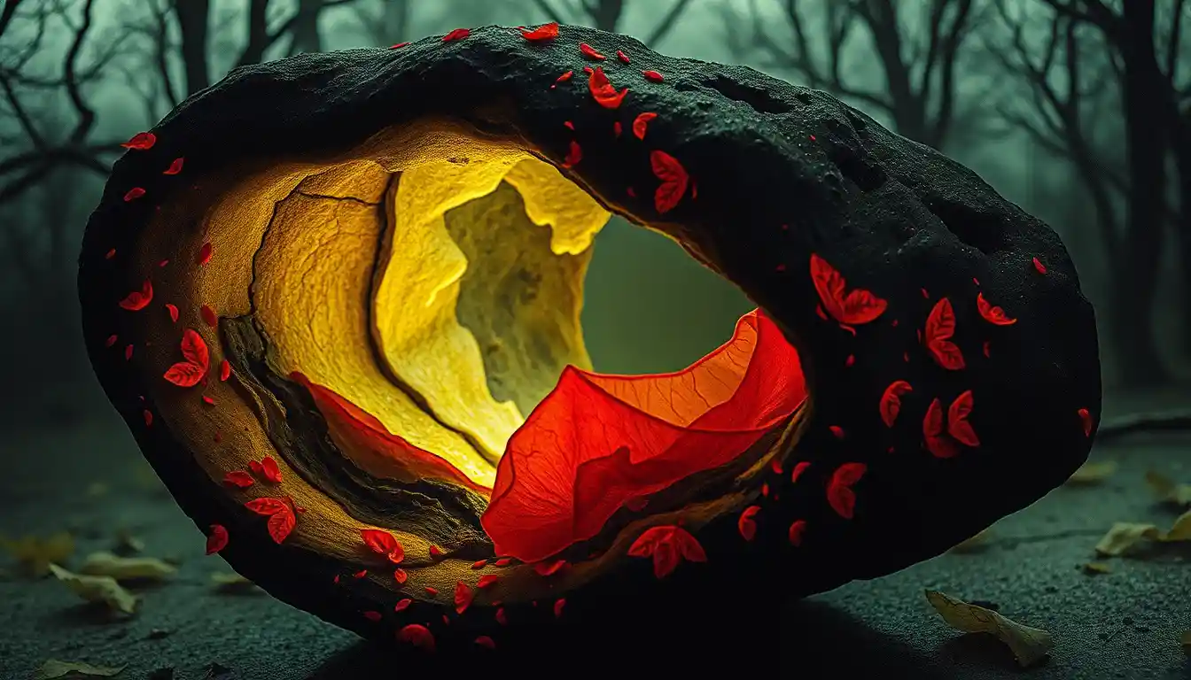 Immagini surreali di frutta che esplorano bucce e frammenti