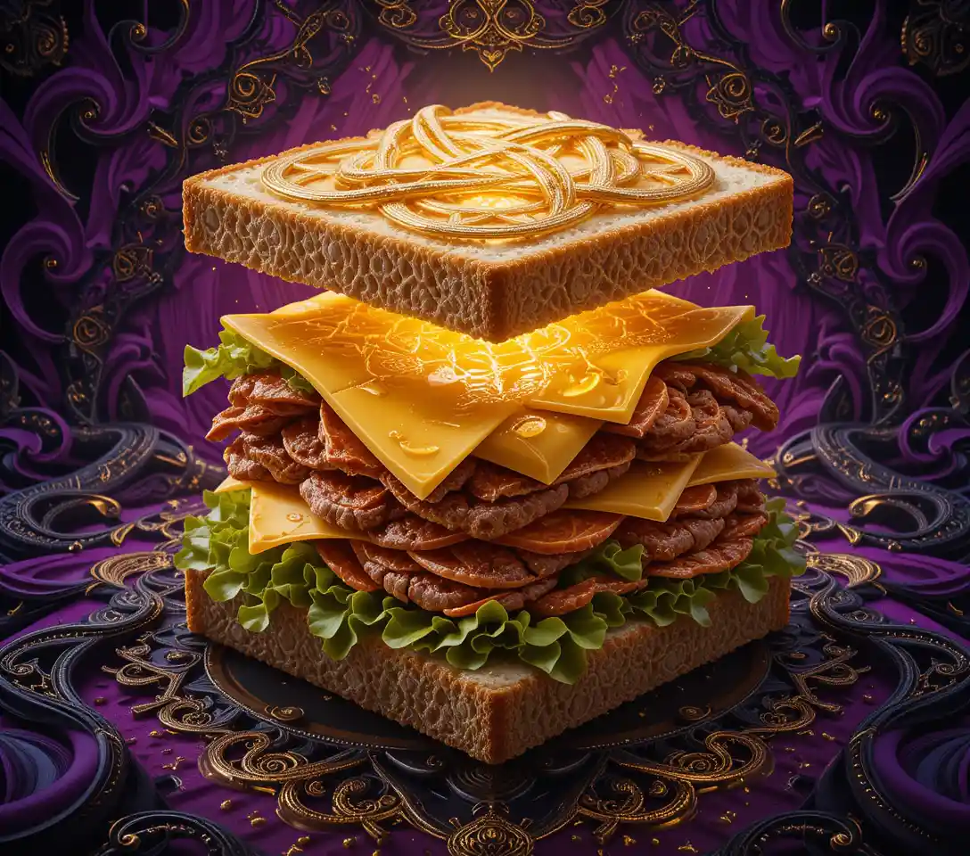Sandwich surréaliste reconstruit en art géométrique complexe