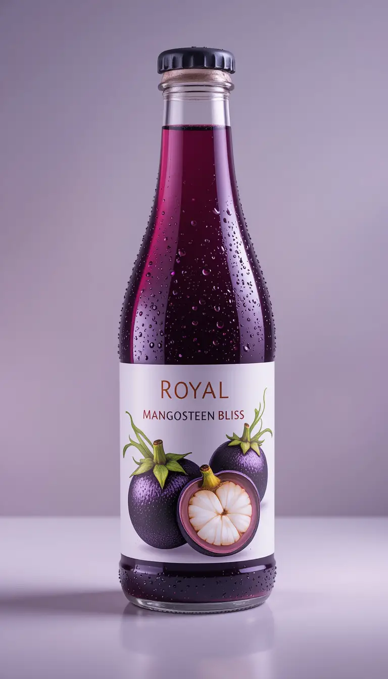 Bouteille de jus de mangoustan avec éclairage produit premium et minimaliste