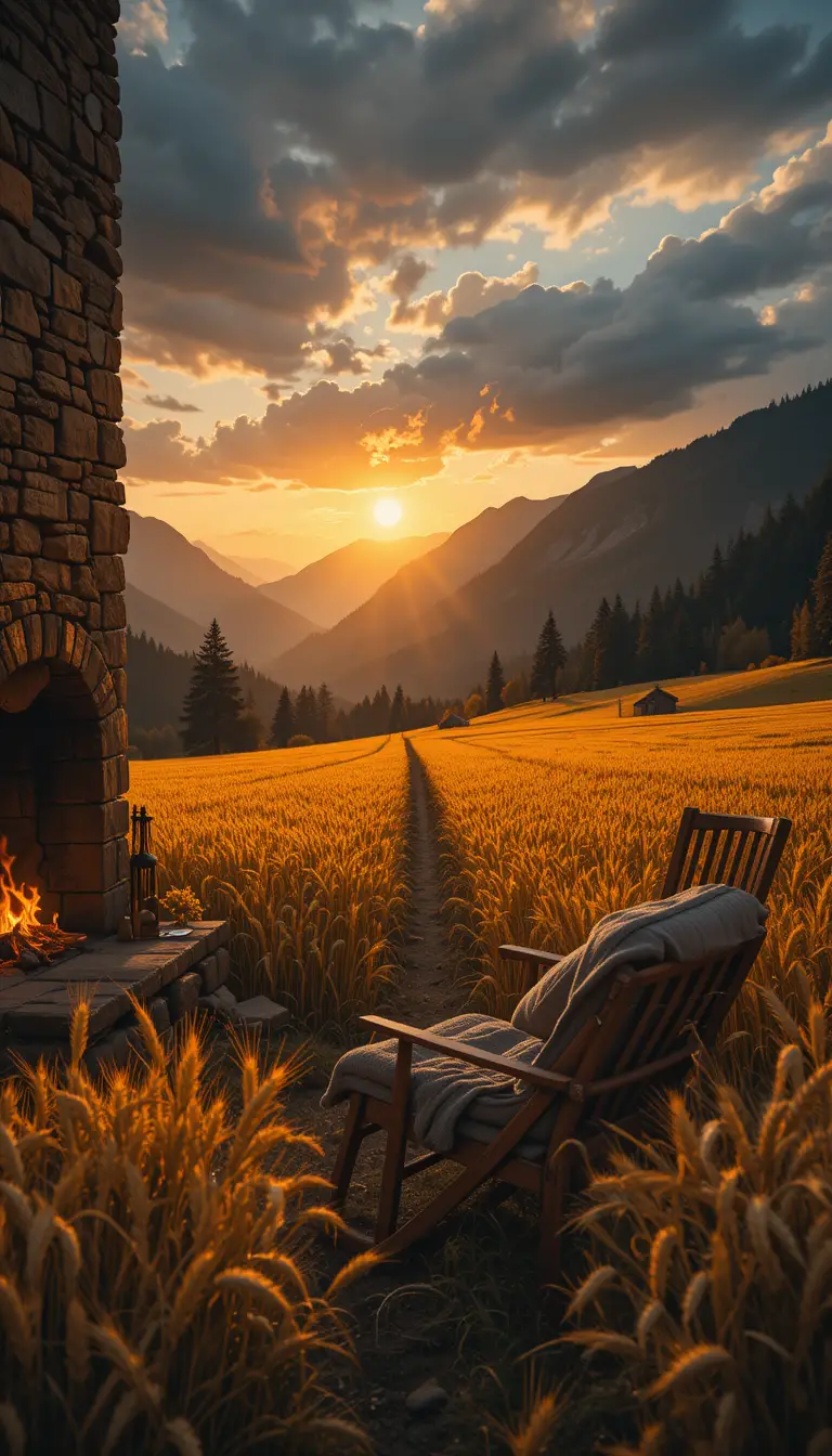 Goldenes Weizenfeld bei Sonnenuntergang mit dramatischem Licht