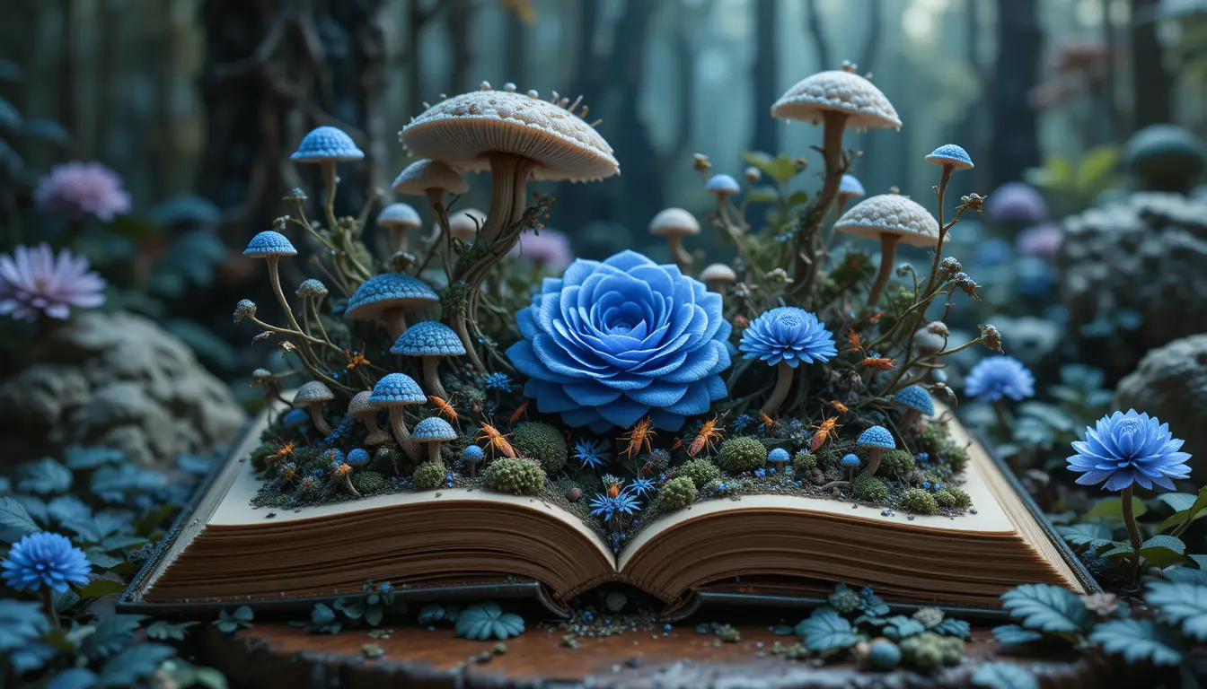 超現實奇幻場景中桌上的一本打開的書