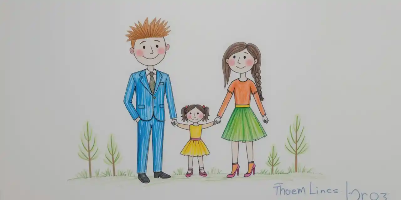 Playful hand drawn family of three illustration