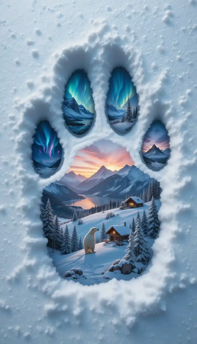 Bear Paw Print Revealing Dreamlike Winter Landscapes