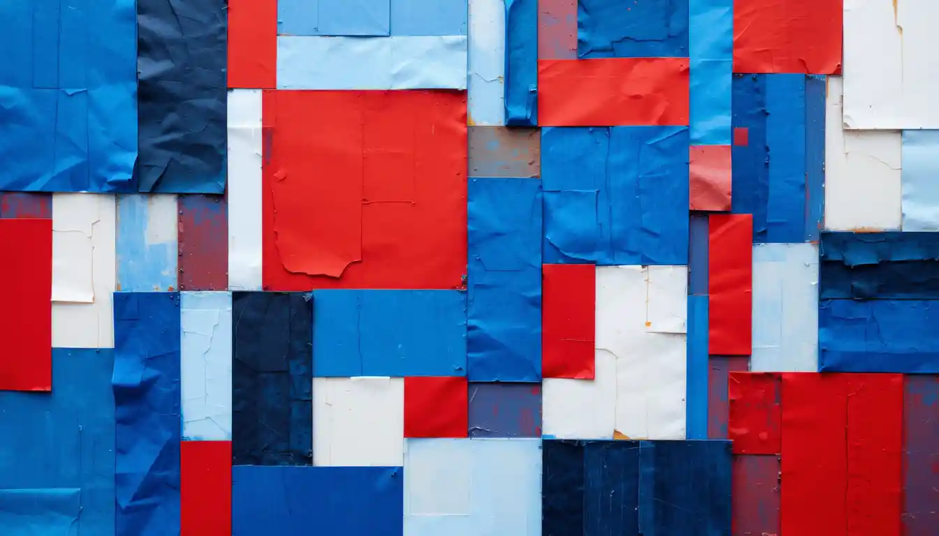 Collage astratto su carta di rettangoli geometrici colorati
