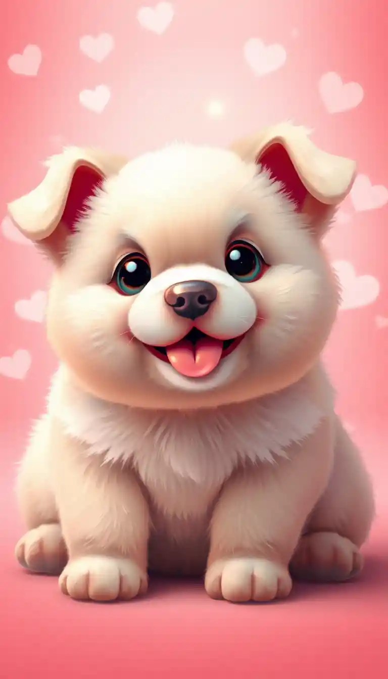 ハートときらめきが散りばめられたぽっちゃり子犬のかわいいイラスト
