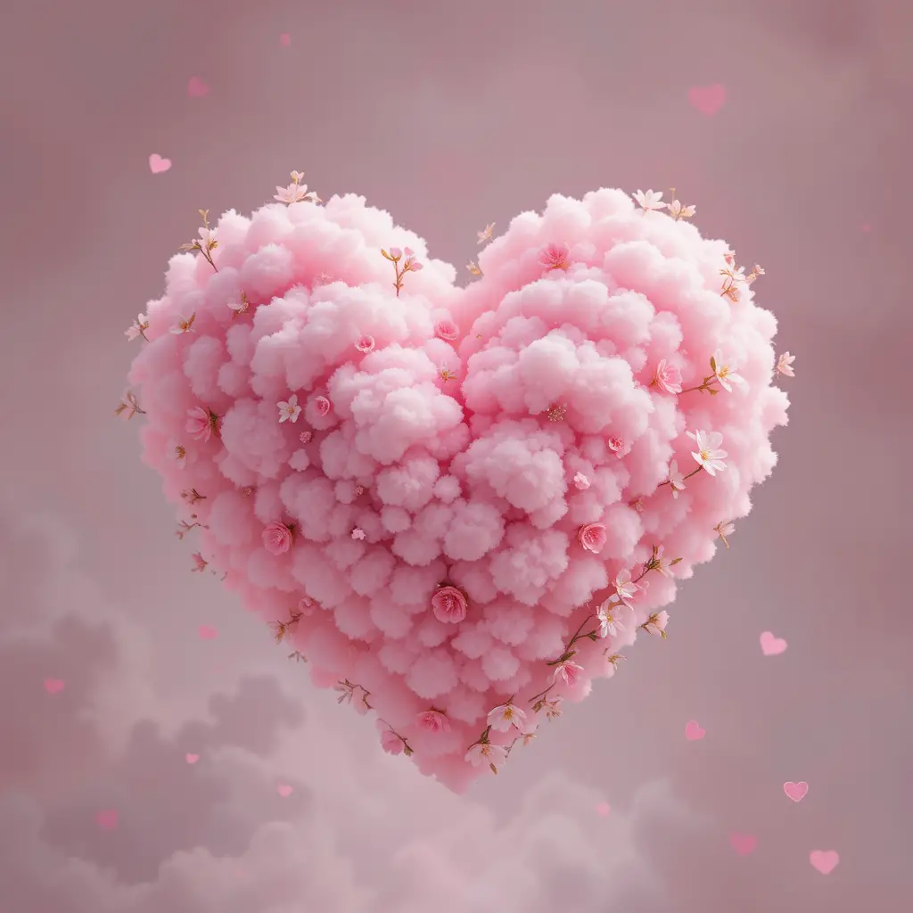 Illustration romantique de cœur rose avec de délicates fleurs blanches