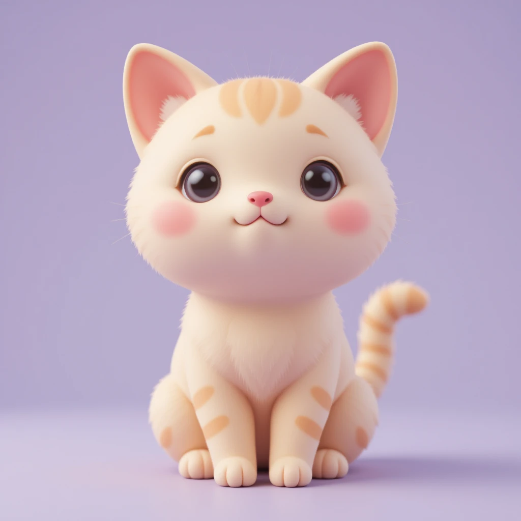 Gatinho 3D em tons pastéis em fundo roxo suave