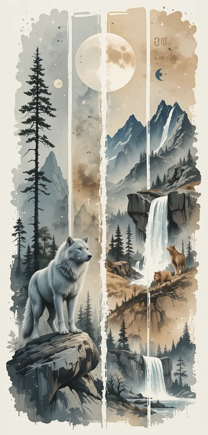 Aquarell-Wildtiere im vertikalen Collage-Design