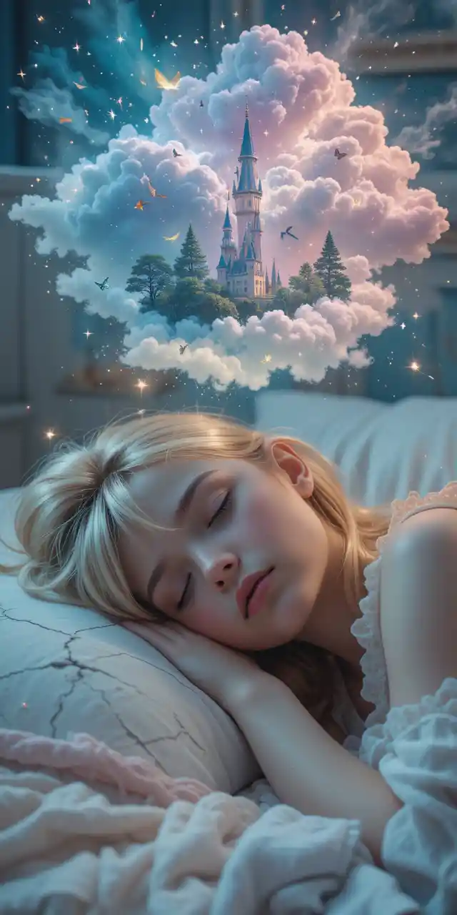 Dreamy double exposure portrait of a sleeping girl