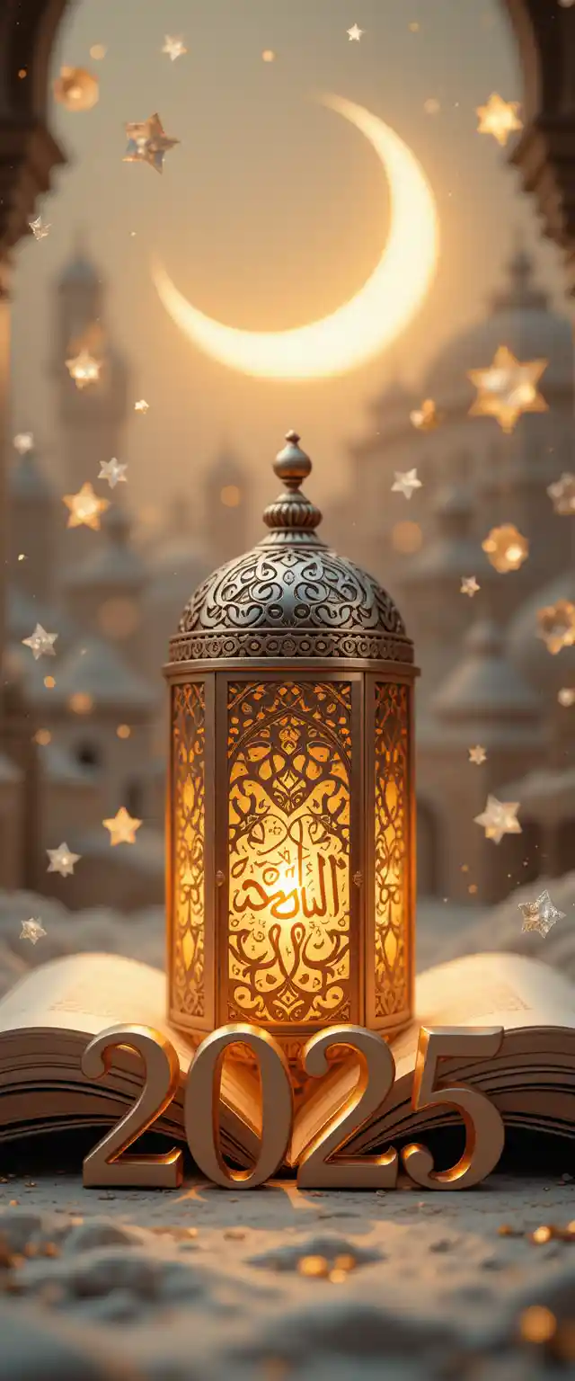 Carte de vœux de Ramadan avec lanterne dorée et croissant de lune